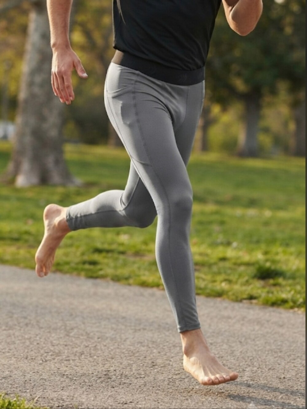 All In Motion Men's Gray Fitted Compression Tights W/ Side Pocket Size Small
